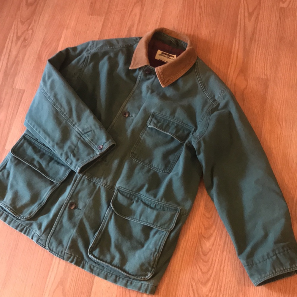 Eddie Bauer Green Field Jacket with Brown Corduroy Collar
